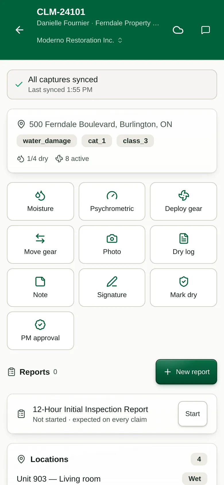 The same claim in the technician app